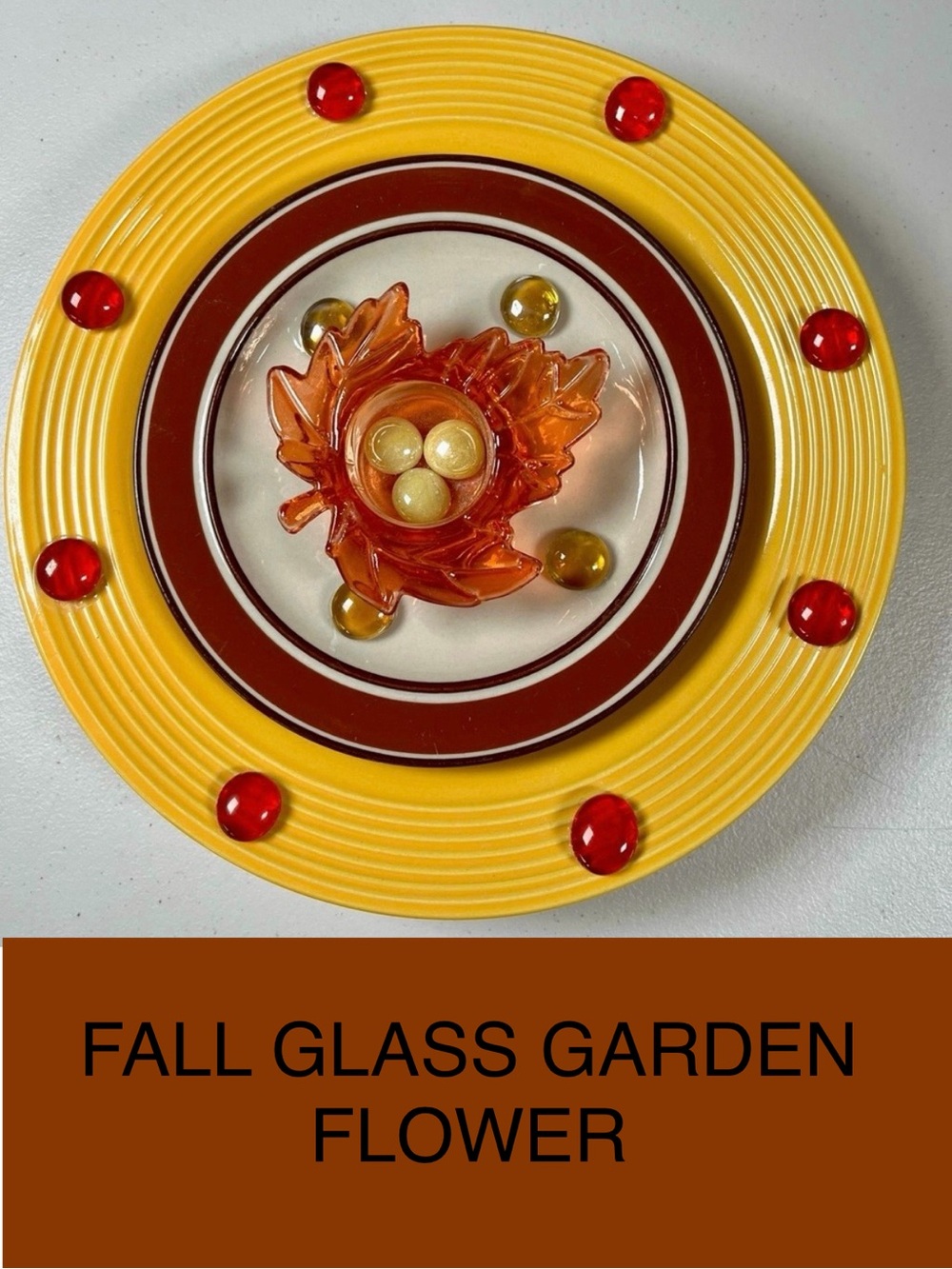 Vibrant Yellow and Brown Glass Art Plate